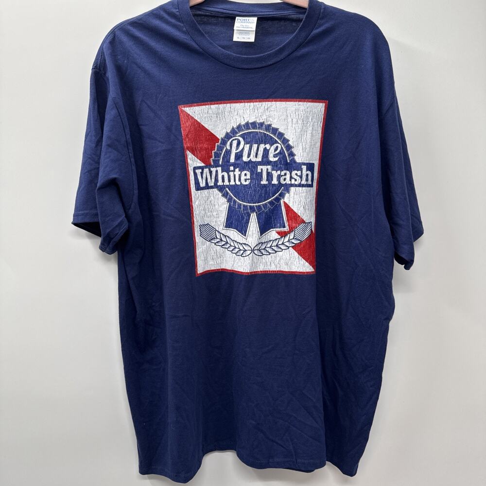 Pure White Trash Graphic T Shirt XL Blue Distressed Beer Parody Novelty Tee